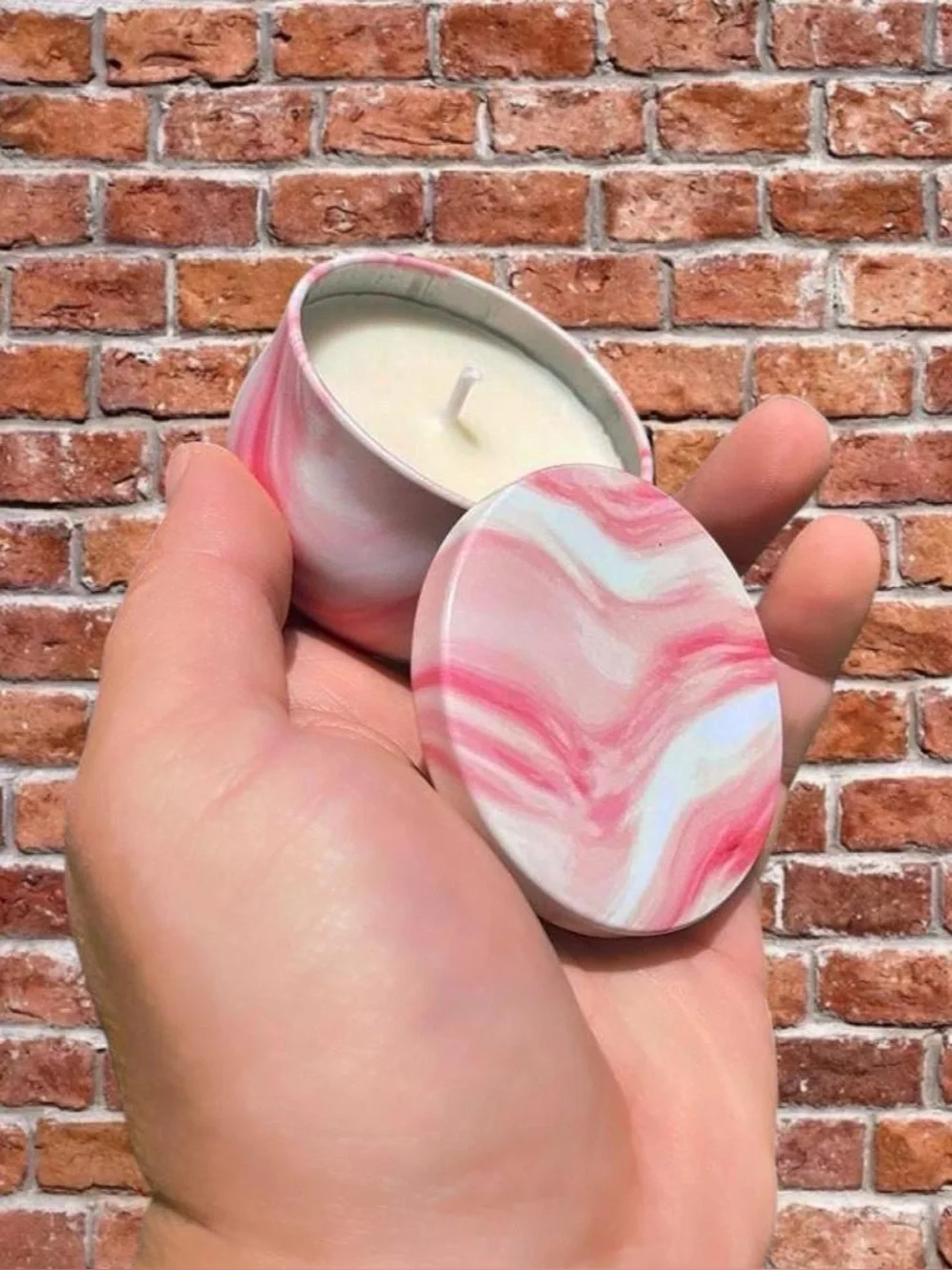Strawberry Soy Candle, Pink Marble Tin, 2.5 oz